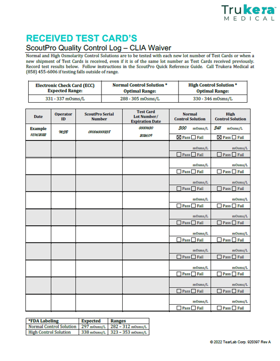 SP Received Test Cards