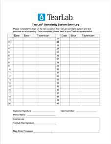 TearLab Error Log 